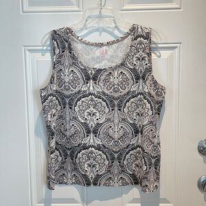 212 Collection Paisley Stretchy Sleeveless Top Large Black Tan Cream White